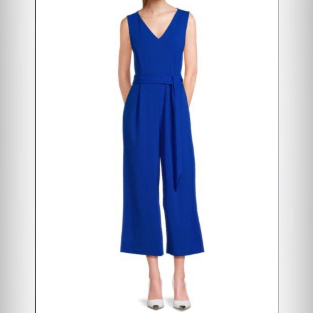 Calvin Klein Cropped Belted Jumpsuit Blue Size 8